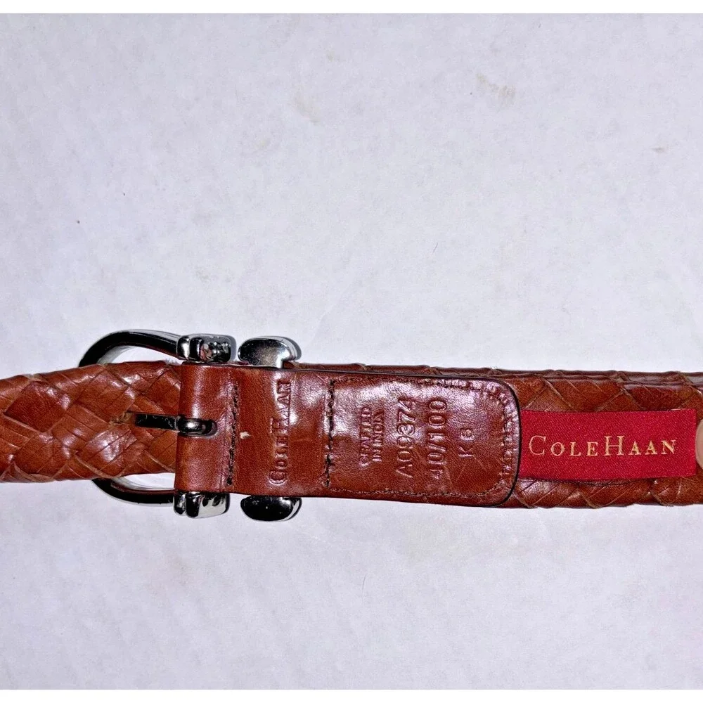 Cole Haan Belt Braided Leather Brown L 40”/100 Silver Buckle  A09374